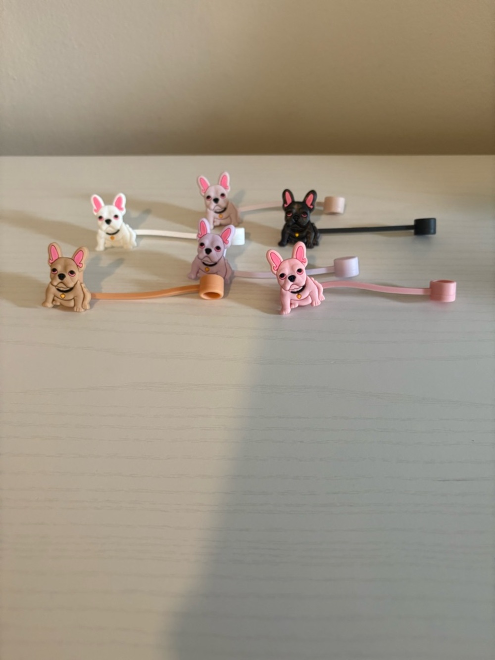 Amazon Cute French Bulldog straw covers  in Pink, White, Black, Tan, Peach